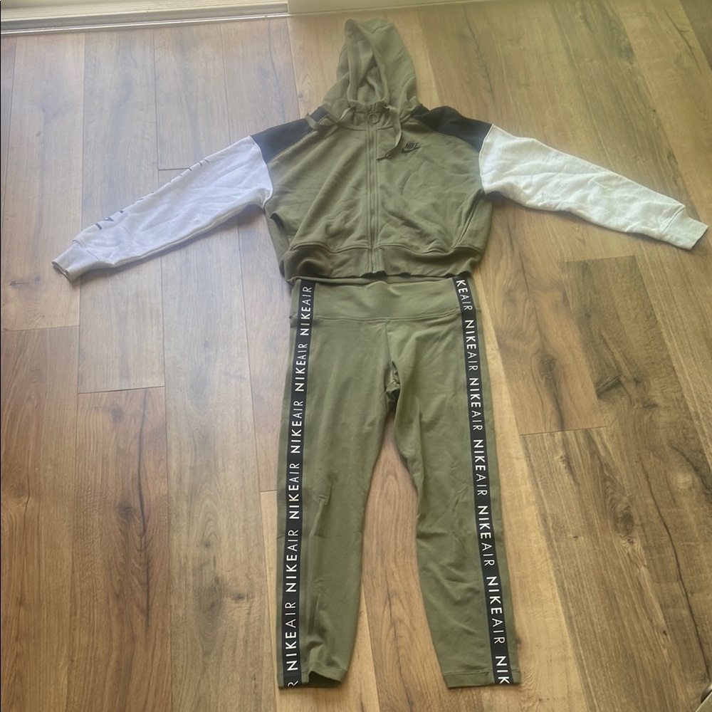 Nike Olive and White Hooded Tracksuit